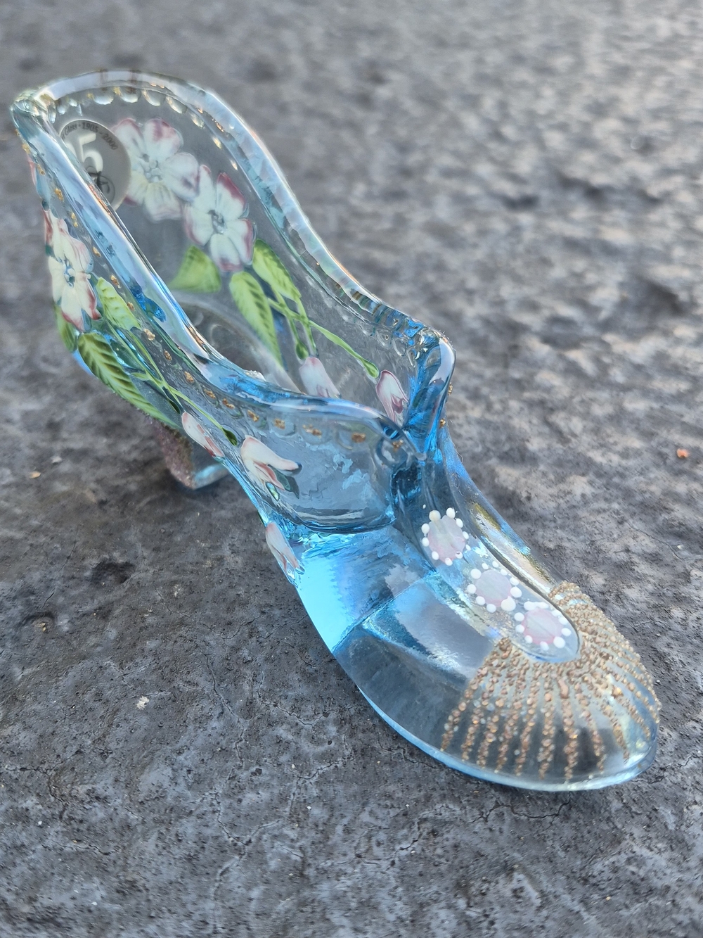 Fenton 95th Anniversary Blue Glass Decorative Shoe Figurine